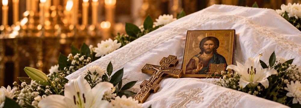 Использование савана, креста и икон